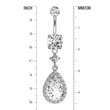 Detail View 1 of Brilliant Teardrop Lux Sparkle Dangle Belly Button Ring-Clear Gem